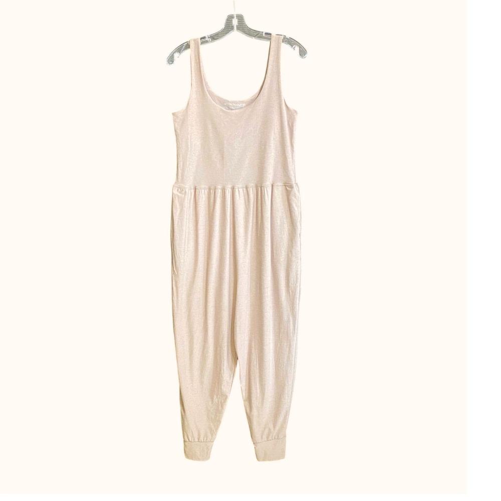 Beyond Yoga Beyond the Bump Maternity Grow in Comfort Jumpsuit Beige Large Comfy